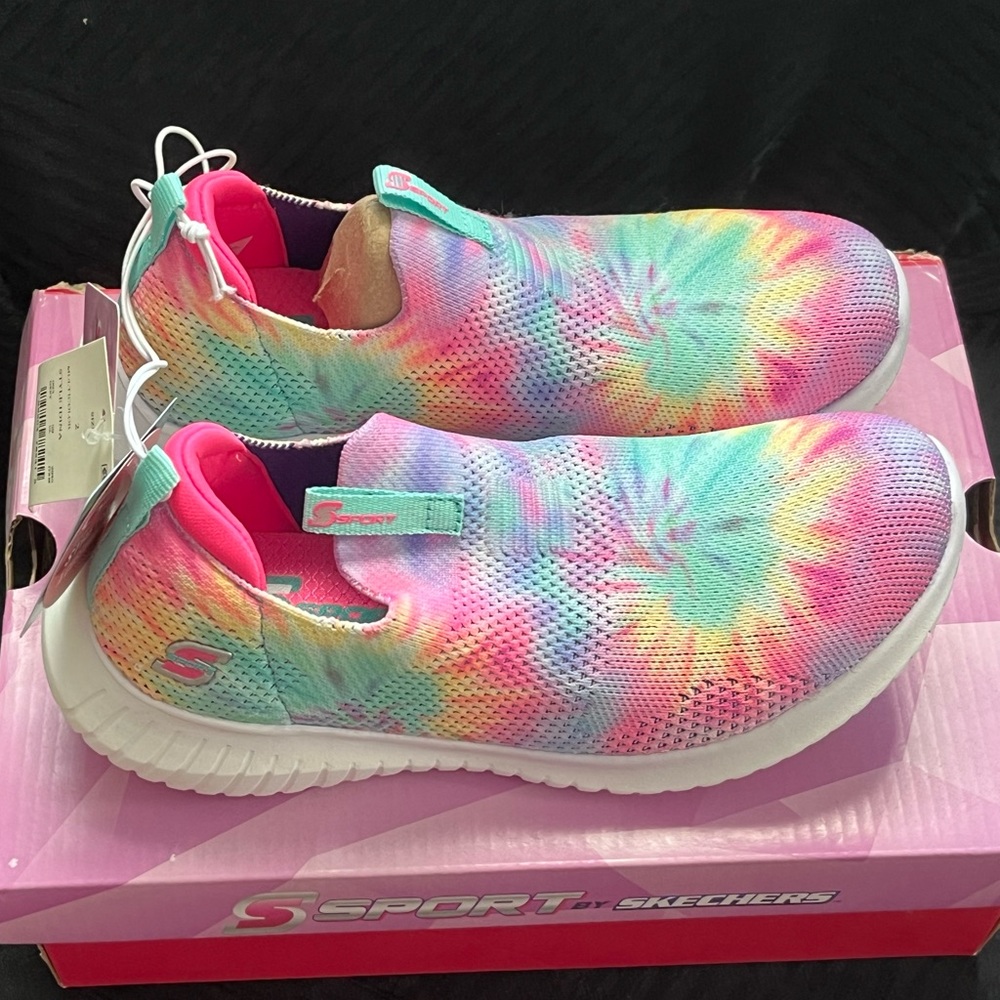 Skechers Sport Idina Pink Tie Dye Slip On Sneakers Running Shoes little Girls 2